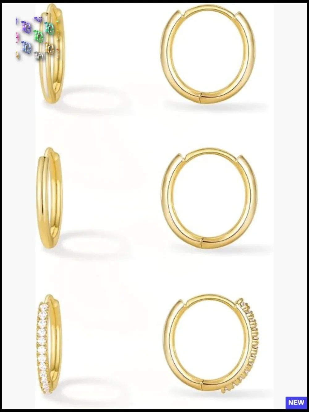 Huggie Hoop Earrings Set 3 Pairs Gold Plated Cubic Zirconia Dainty Lightweight